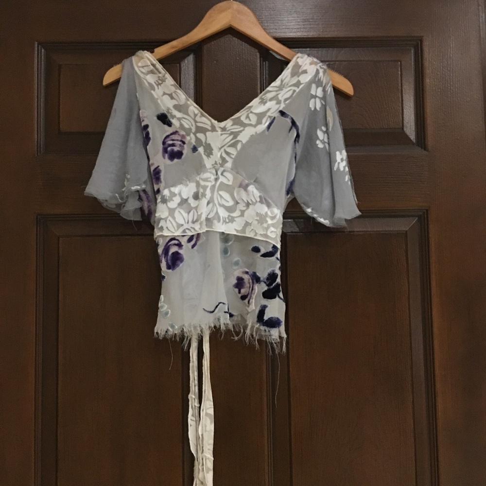 Anthropologie Flutter Top with Velvet Design